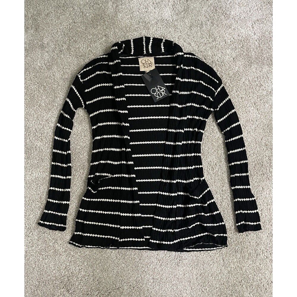 Chaser Black And White Striped Women's Cardigan Sweater Size XS